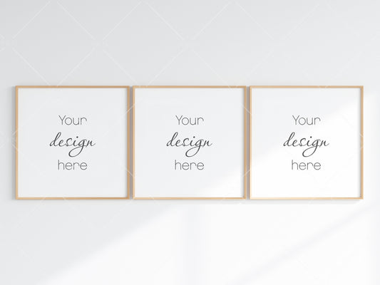 Minimalist Frames Mockup, 3 Square Wooden Frames Mockup, Poster Mockup, Three Square Frames Mockup, 3 Frame Mockup for Print, JPG PNG PSD