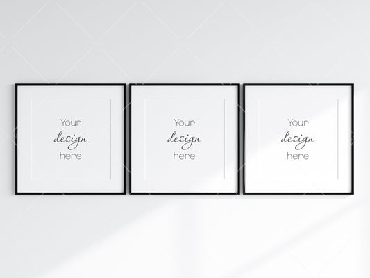 Minimalist Frames Mockup, 3 Square Black Frames Mockup, Poster Mockup, Three Square Frames Mockup, 3 Frame Mockup for Print, JPG PNG PSD