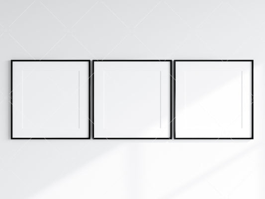 Minimalist Frames Mockup, 3 Square Black Frames Mockup, Poster Mockup, Three Square Frames Mockup, 3 Frame Mockup for Print, JPG PNG PSD