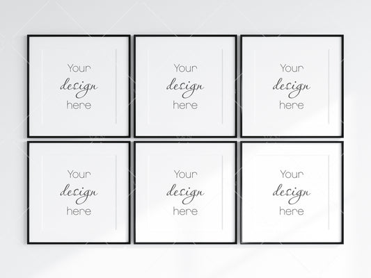 6 Minimalist Frames Mockup, 6 Square Black Frames Mockup, Poster Mockup, Six Square Frames Mockup, 6 Frame Mockup for Print, JPG PNG PSD