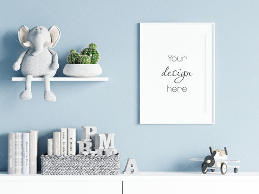 Nursery Frame Mockup, Modern Kid's Room Frame Mockup, Portrait Frame Nursery Interior Wall Mockup, Minimalist Nursery Frame Mockup