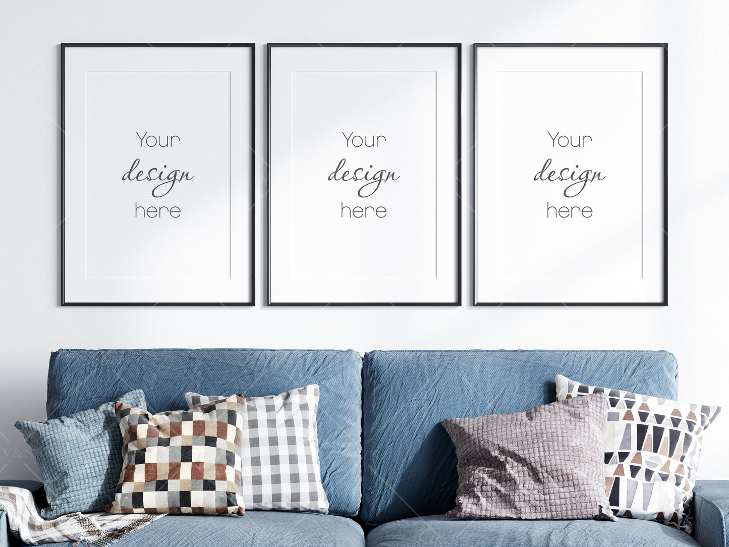 Living Room Frame Mockup, 3 Minimalist Frames Mockup, Three Vertical Black Frames Mockup A1, Vertical Frames Mockup, Frame Mockup for Print