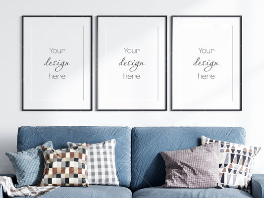 Living Room Frame Mockup, 3 Minimalist Frames Mockup, Three Vertical Black Frames Mockup A1, Vertical Frames Mockup, Frame Mockup for Print