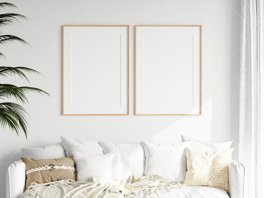 Living Room Frame Mockup, Minimalist Frame Mockup, 2 Vertical Wooden Frame Mockup A1, Two Vertical Frames Mockup, Frame Mockup, PSD JPG PNG