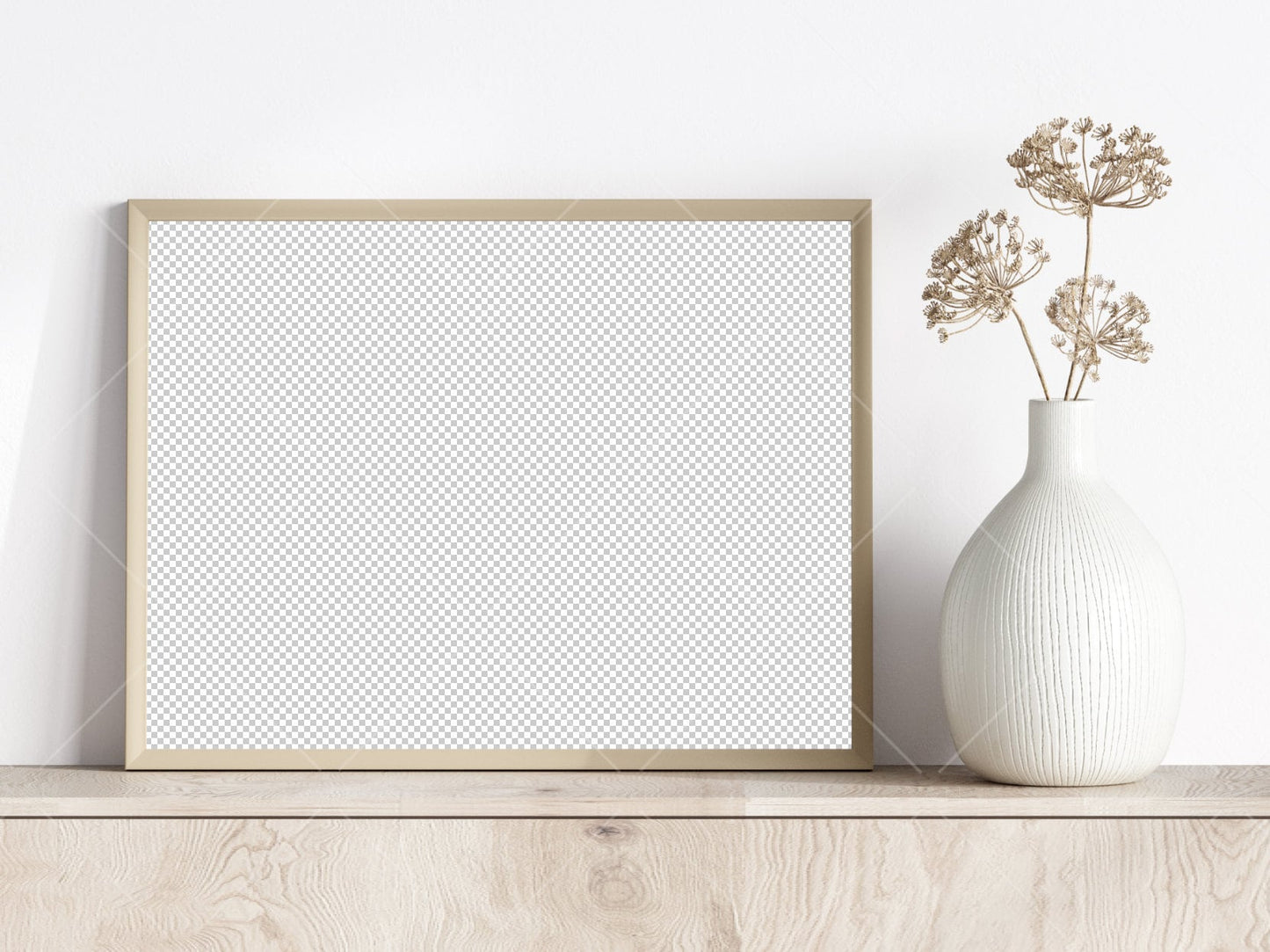 Living Room Frame Mockup, Minimalist Frame Mockup, Horizontal Wooden Frame Mockup 3:4 ratio, Frame Mockup With Dry Plant, PSD JPG PNG