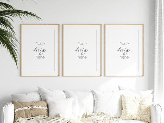 Living Room Frame Mockup, 3 Minimalist Frames Mockup, Three Vertical Wooden Frames Mockup A1, Vertical Frames Mockup, Frame Mockup for Print