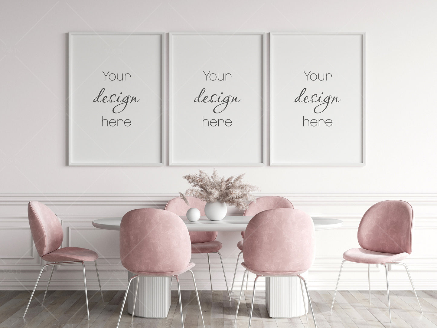 Dining Room Frame Mockup, 3 Minimalist Frames Mockup, Three Vertical White Frames Mockup A0, Portrait Frame Mockup, Frame Mockup for Print