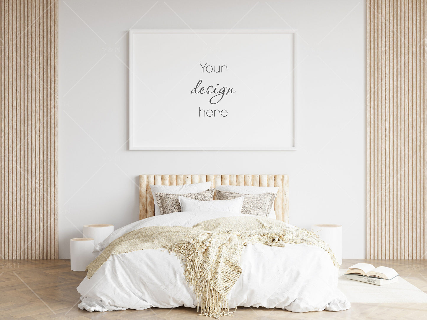 Bedroom Frame Mockup, Minimalist Frame Mockup, Horizontal Wooden Frame Mockup 3*4 ratio, Horizontal Frame Mockup, Frame Mockup, PSD JPG PNG