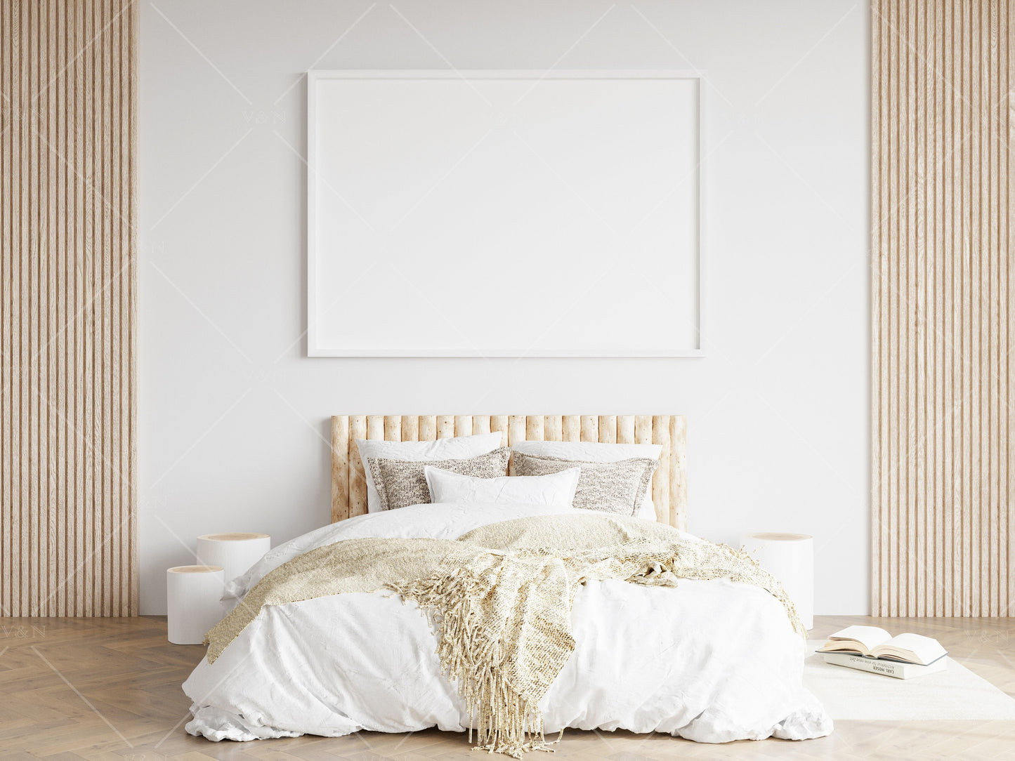 Bedroom Frame Mockup, Minimalist Frame Mockup, Horizontal Wooden Frame Mockup 3*4 ratio, Horizontal Frame Mockup, Frame Mockup, PSD JPG PNG