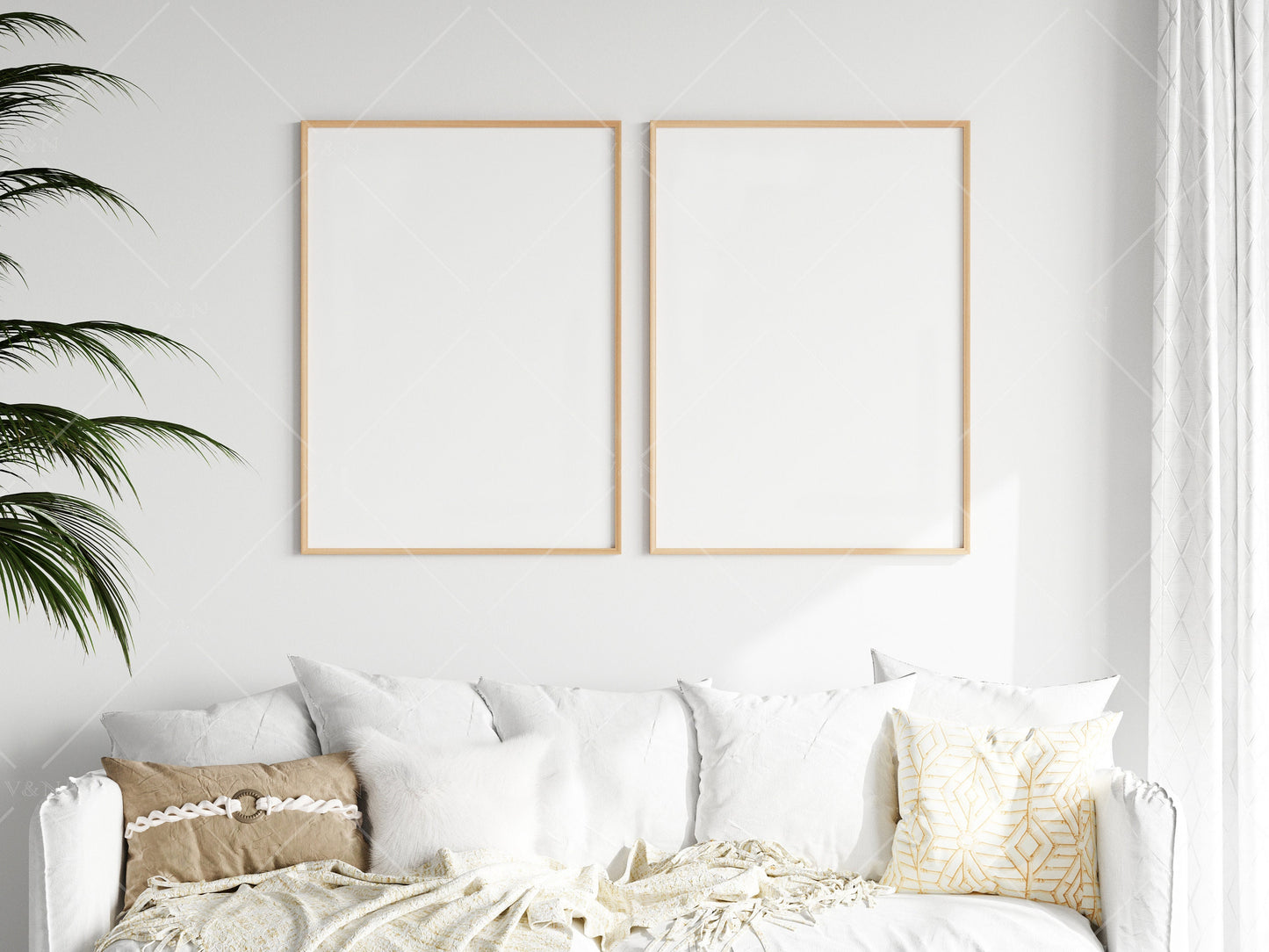 Living Room Frame Mockup, Minimalist Frame Mockup, 2 Vertical Wooden Frame Mockup A1, Two Vertical Frames Mockup, Frame Mockup, PSD JPG PNG