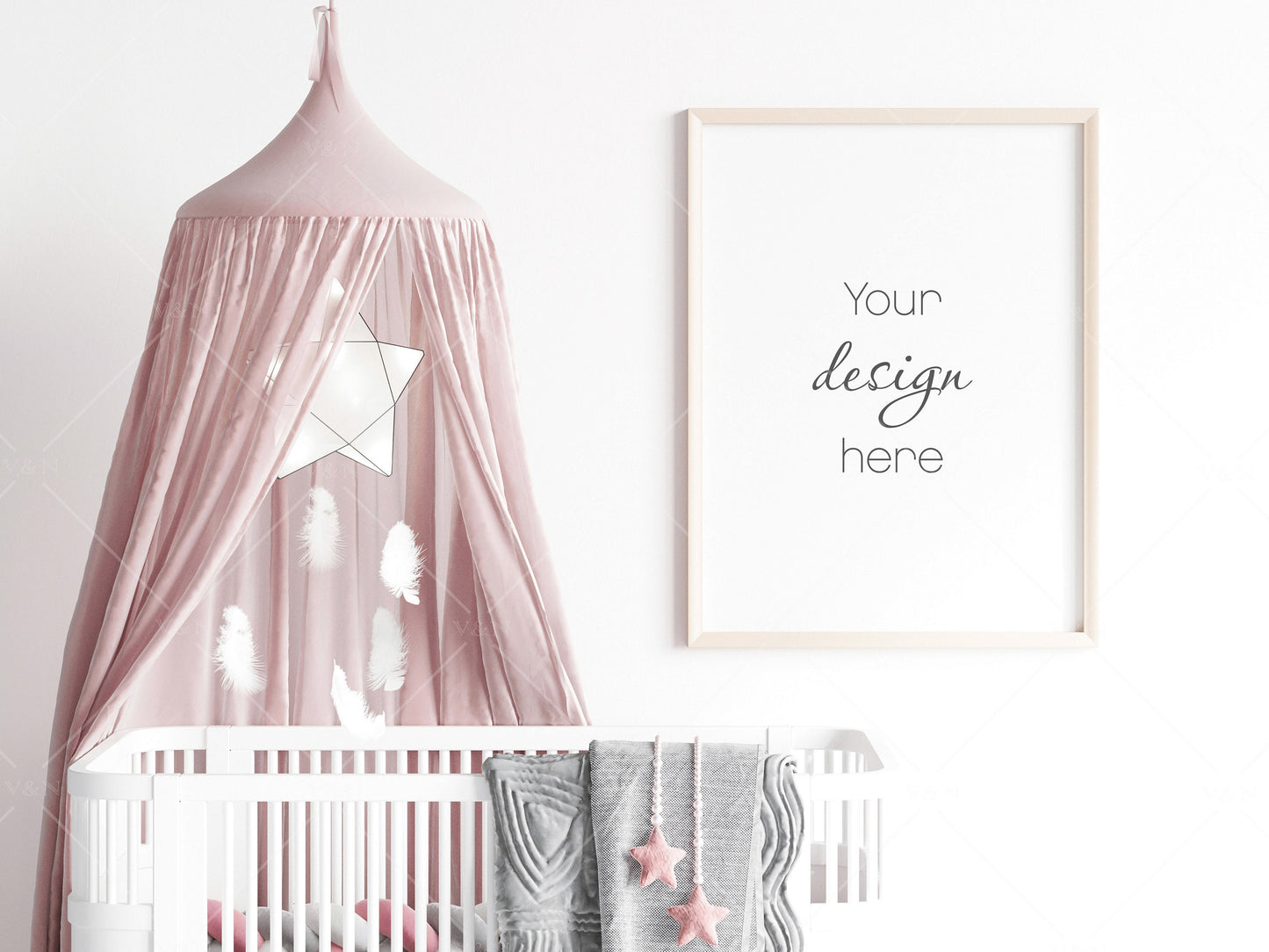 Nursery Frame Mockup, Modern Kid's Room Frame Mockup, Portrait Frame Nursery Interior Wall Mockup, Minimalist Nursery Frame Mockup