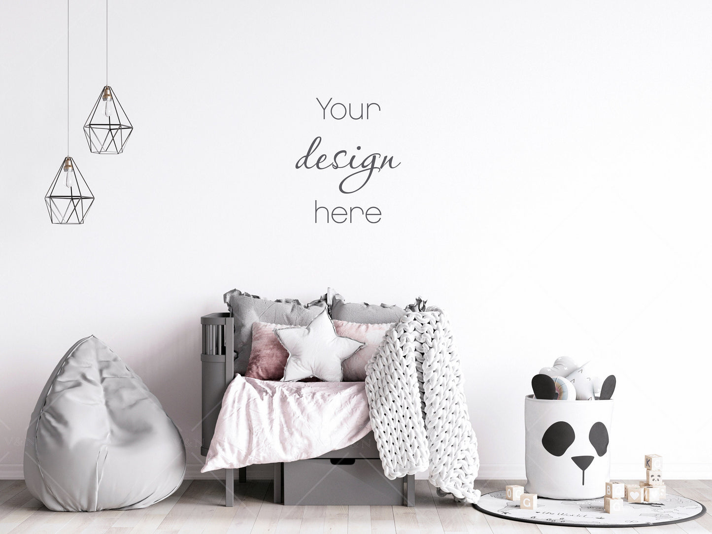 Nursery Wall Mockup, Modern Kid's Room Mockup, Children's Room Mockup, Empty Wall Nursery Interior Mockup, Minimalist Nursery Mockup