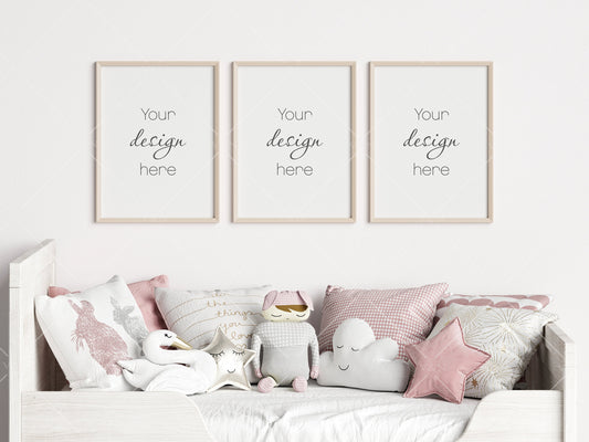 Nursery Frame Mockup, Modern Kid's Room Frame Mockup, Children's Room Mockup, 3 Frames Nursery Mockup, Three Frames Nursery Mockup