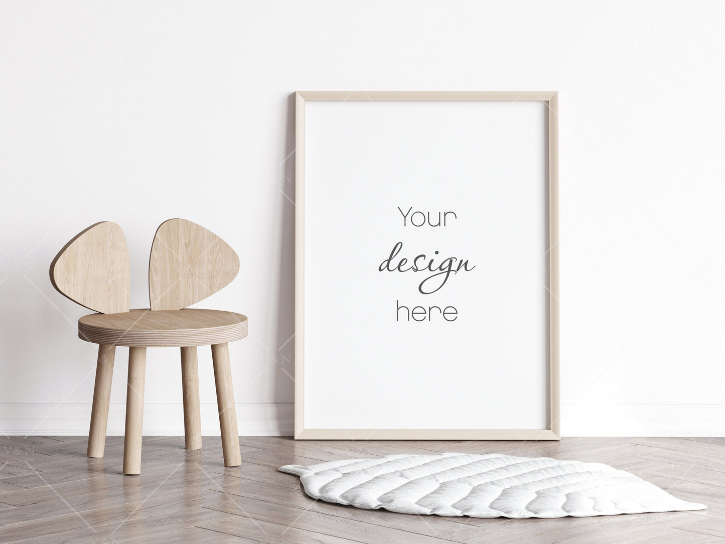 Nursery Frame Mockup, Modern Kid's Room Frame Mockup, Portrait Frame Nursery Interior Wall Mockup, Minimalist Nursery Frame Mockup