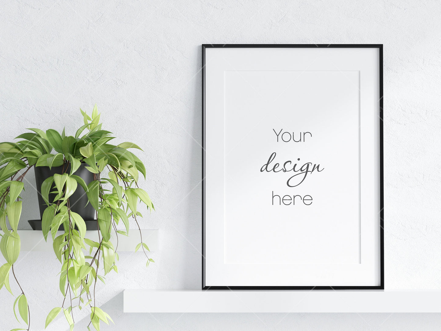 Frame Mockup With Plant, Living Room Frame Mockup, Minimalist Frame Mockup, Vertical Wooden Frame Mockup A1, PSD JPG PNG