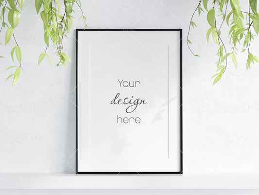 Frame Mockup With Plant, Living Room Frame Mockup, Minimalist Frame Mockup, Vertical Wooden Frame Mockup A1, PSD JPG PNG