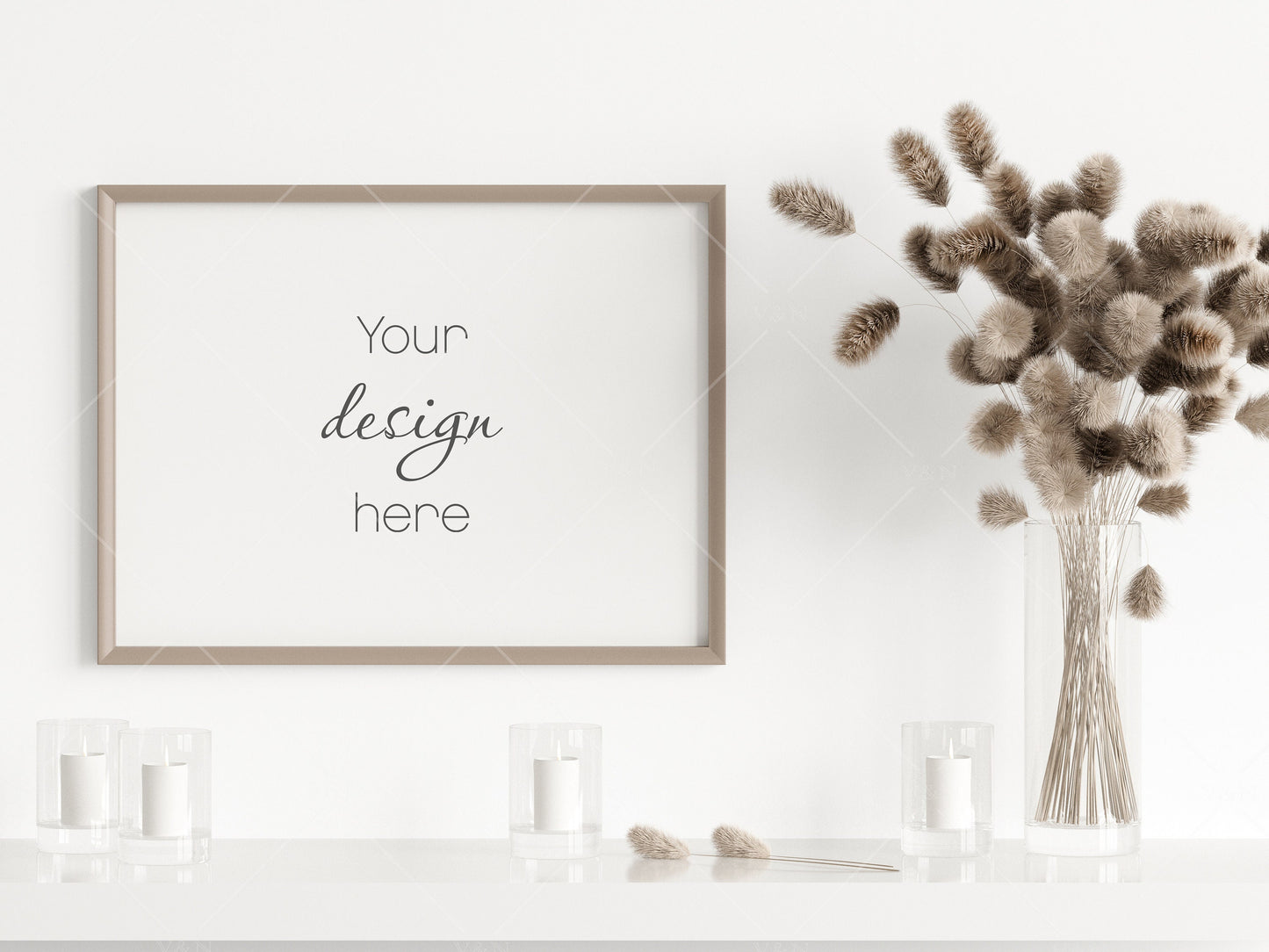 Frame Mockup With Dry Plant, Living Room Frame Mockup, Minimalist Frame Mockup, Horizontal Wooden Frame Mockup 3*4 ratio, PSD JPG PNG