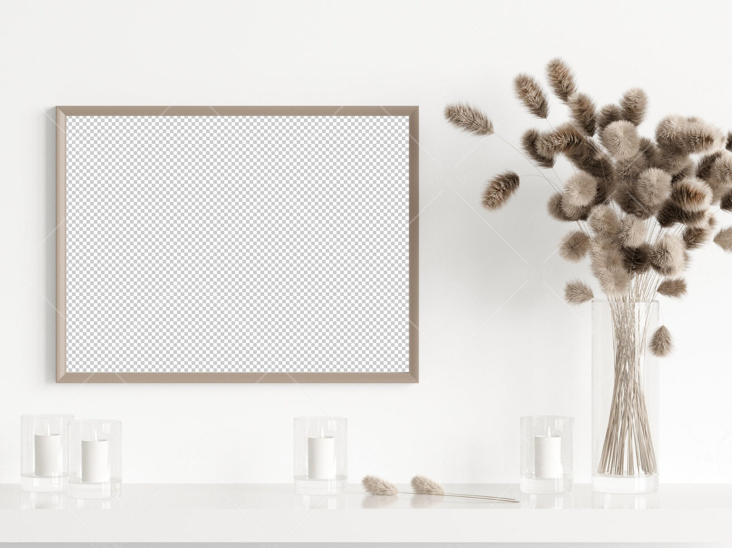 Frame Mockup With Dry Plant, Living Room Frame Mockup, Minimalist Frame Mockup, Horizontal Wooden Frame Mockup 3*4 ratio, PSD JPG PNG