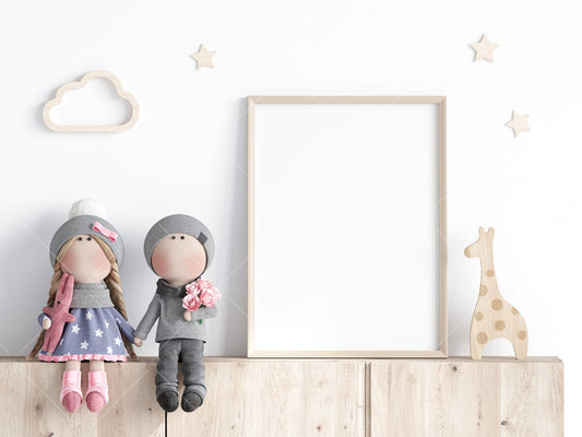 Nursery Frame Mockup, Modern Kid's Room Frame Mockup, Portrait Frame Nursery Interior Wall Mockup, Minimalist Nursery Frame Mockup