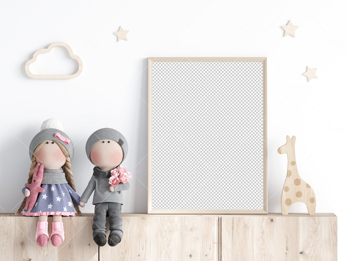 Nursery Frame Mockup, Modern Kid's Room Frame Mockup, Portrait Frame Nursery Interior Wall Mockup, Minimalist Nursery Frame Mockup