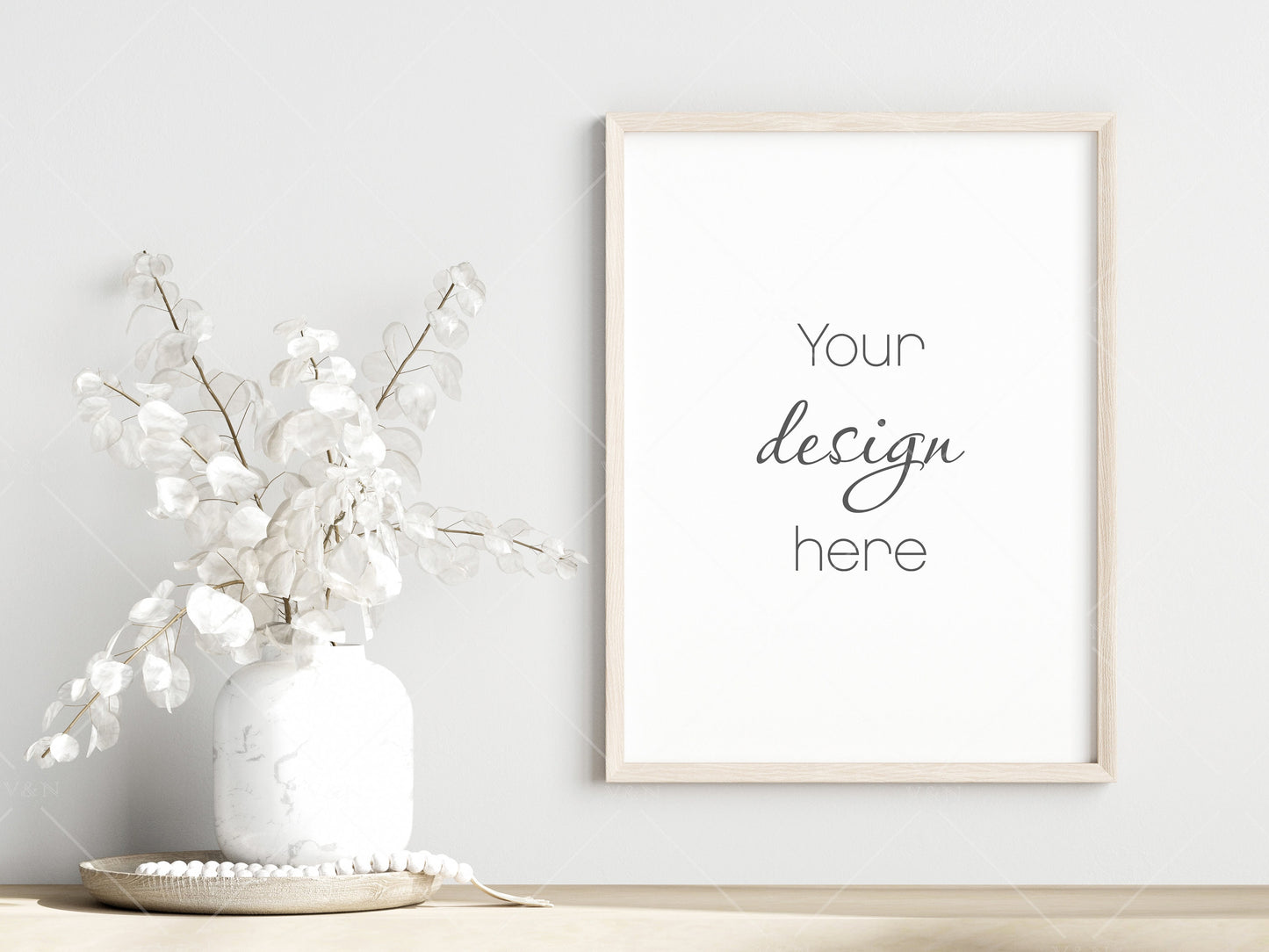 Living Room Frame Mockup, Minimalist Frame Mockup, Vertical Wooden Frame Mockup 3:4 ratio, Frame Mockup With Dry Plant, PSD JPG PNG