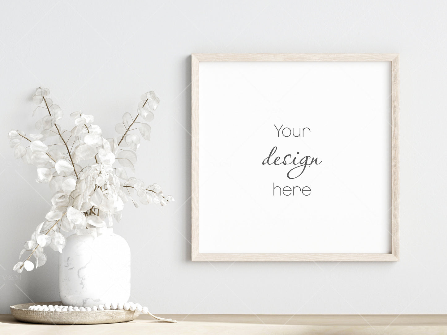 Living Room Frame Mockup, Minimalist Frame Mockup, Square Wooden Frame Mockup, Frame Mockup With Dry Plant, PSD JPG PNG