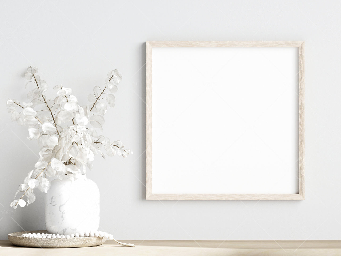 Living Room Frame Mockup, Minimalist Frame Mockup, Square Wooden Frame Mockup, Frame Mockup With Dry Plant, PSD JPG PNG