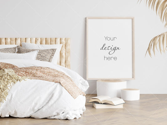 Bedroom Frame Mockup, Minimalist Frame Mockup, Vertical Wooden Frame Mockup 3*4 ratio, Vertical Frame Mockup, Frame Mockup, PSD JPG PNG