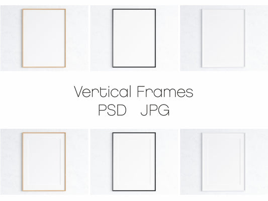Minimalist Frames Mockup Bundle Set, Vertical Frames Mockup, Poster Mockup, Frame Mockup for Print, JPG PNG PSD