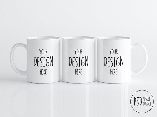 3 Mugs Mockup,  Coffee Cups Mockup, Three White Mugs Mockup, PSD JPG, Cup Mockup Photoshop Smart Object, Mug Mockup Front, Mug Mockup Back