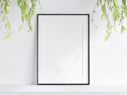 Frame Mockup With Plant, Living Room Frame Mockup, Minimalist Frame Mockup, Vertical Wooden Frame Mockup A1, PSD JPG PNG