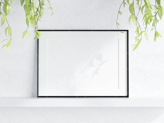 Frame Mockup With Plant, Living Room Frame Mockup, Minimalist Frame Mockup, Horizontal Wooden Frame Mockup A1, PSD JPG PNG