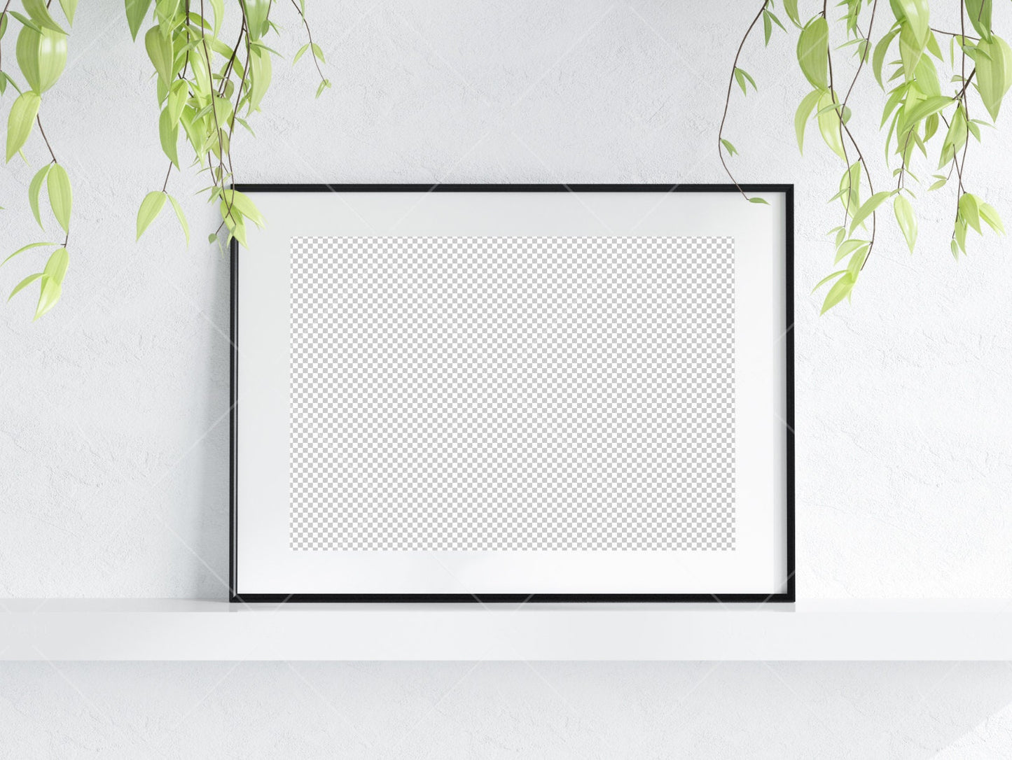 Frame Mockup With Plant, Living Room Frame Mockup, Minimalist Frame Mockup, Horizontal Wooden Frame Mockup A1, PSD JPG PNG