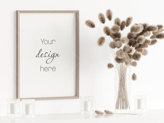 Living Room Frame Mockup, Minimalist Frame Mockup, Vertical Wooden Frame Mockup 3*4, Vertical Frame Mockup, Frame Mockup for Print