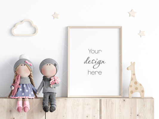 Nursery Frame Mockup, Modern Kid's Room Frame Mockup, Portrait Frame Nursery Interior Wall Mockup, Minimalist Nursery Frame Mockup