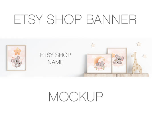 Etsy Shop Banner Mockup With White Frames 3*4 ratio, Nursery Frame Mockup, Poster Mockup, Frame Mockup for Print, Frame Mockup for Art