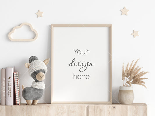 Nursery Frame Mockup, Modern Kid's Room Frame Mockup, Portrait Frame Nursery Interior Wall Mockup, Minimalist Nursery Frame Mockup