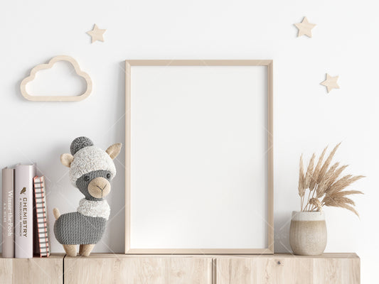 Nursery Frame Mockup, Modern Kid's Room Frame Mockup, Portrait Frame Nursery Interior Wall Mockup, Minimalist Nursery Frame Mockup