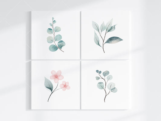 Four 1x1 Canvases Mockup PSD, 4 Square Canvases Mockup Smart Object in Photoshop, Minimalist Square Canvases Mockup JPG PSD