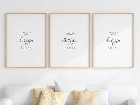 Living Room Frame Mockup, 3 Minimalist Frames Mockup, Three Vertical Wooden Frames Mockup, Vertical Frames Mockup, Frame Mockup for Print