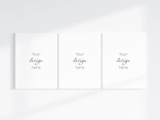 Three 3x4 Canvases Mockup PSD, 3 Vertical Canvases Mockup Smart Object in Photoshop, Minimalist Portrate Canvases Mockup JPG PSD