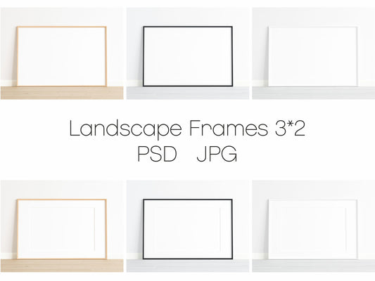 Minimalist Frame Mockup Bundle Set, Landscape Frames Mockup 3*2, Horizontal Frame Mockup 3*2, Frame Mockup for Photo, Frame Mockup for Art