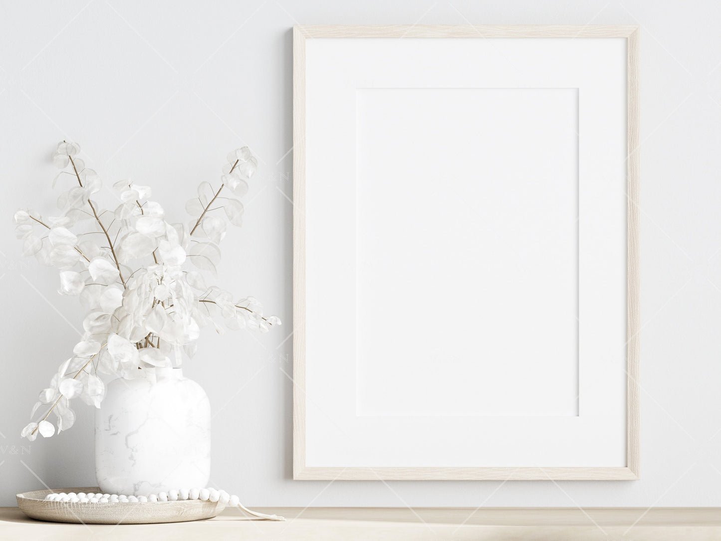 Living Room Frame Mockup, Minimalist Frame Mockup, Vertical Wooden Frame Mockup, Frame Mockup With Dry Plant, PSD JPG PNG