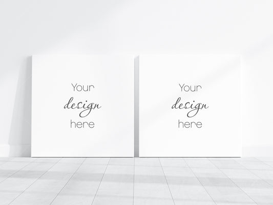 Two 1x1 Canvases Mockup PSD, 2 Square Canvases Mockup Smart Object in Photoshop, Minimalist Square Canvases Mockup JPG PSD
