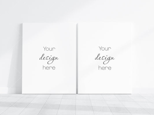 Two Canvases 3x4 Mockup PSD, 2 Vertical Canvases Mockup Smart Object in Photoshop, Minimalist Portrate Canvases Mockup JPG PSD