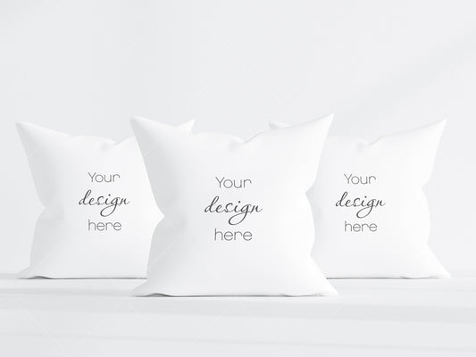 3 Pillows Mockup PSD, Three White Pillows Mockup, Square Pillows Smart Object in Photoshop, Minimalist Square Pillows Mockup JPG PSD