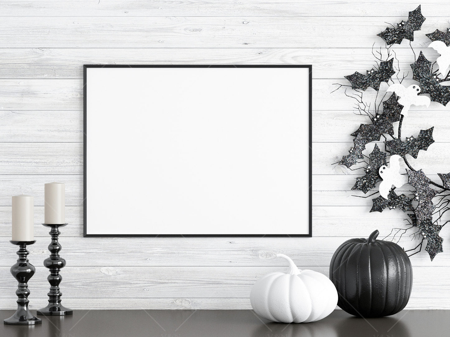 Halloween Frame Mockup 3:4 ratio, Minimalist Frame Mockup, Horizontal Black Frame Mockup, Landscape Frame Mockup Halloween, PSD JPG PNG