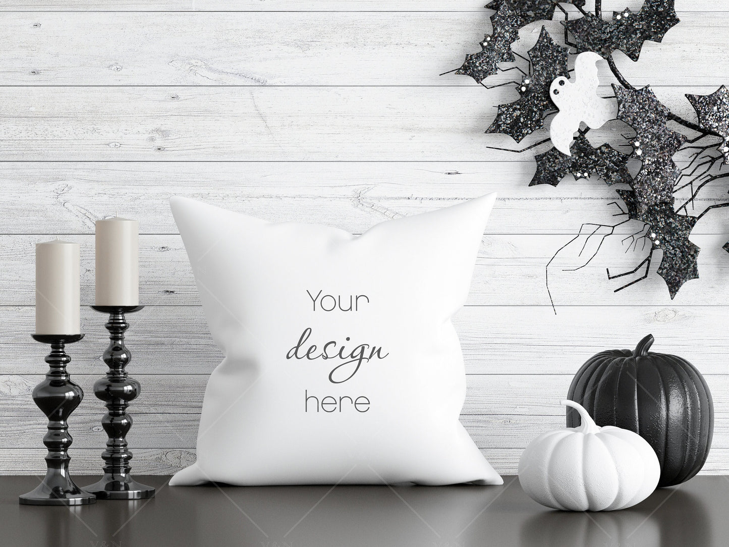 Halloween Pillow Mockup JPG, White Pillow Mockup, Square Pillow Mockup, Minimalist Square Pillow Mockup Halloween