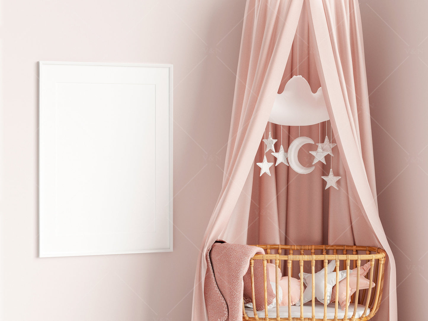 Nursery Frame Mockup, Modern Kid's Room Frame Mockup, Portrait Frame Nursery Interior Wall Mockup, Minimalist Nursery Frame Mockup