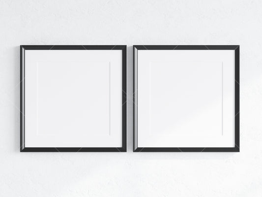 Minimalist Frames Mockup, 2 Square Black Frames Mockup, Poster Mockup, Two Square Frames Mockup, 2 Frame Mockup for Print, JPG PNG PSD